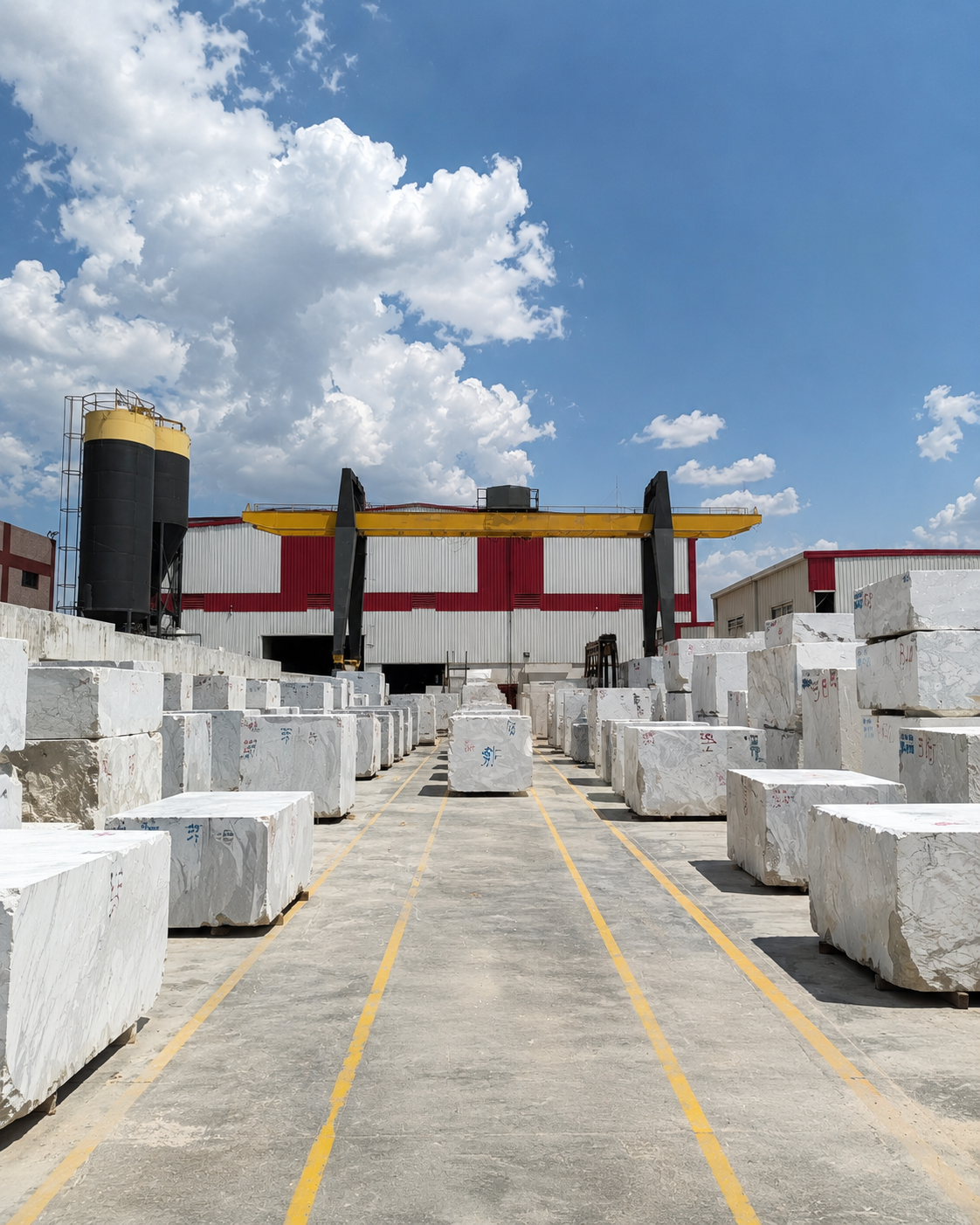 Natural marble blocks in a Kishangarh stone yard